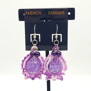 Handmade Machine Embroidered Lace Earrings